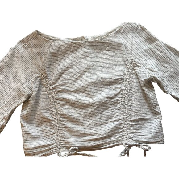 Zara Basic Medium 3/4 sleeve ruched drawstring striped top - Picture 2 of 7